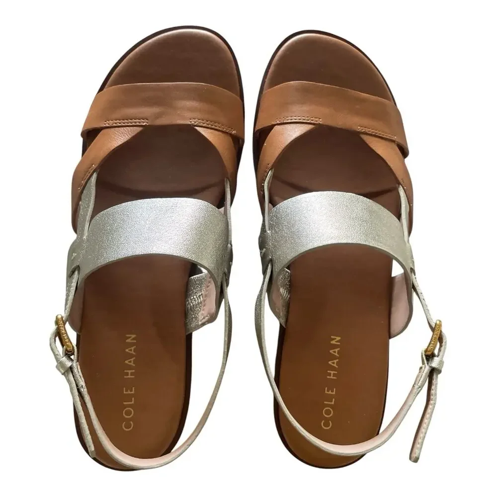 Cole Haan Fawn Sandal Leather Pecan/Soft Gold Size 8 Strappy Slingback